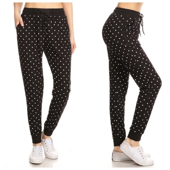 Pants - Buttery-soft Joggers Black w/ White Polka Dots